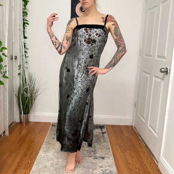 Y2K Andrea Rosati Sleeveless Floral Maxi Dress Square Neck Size 6 Gray/Black - Picture 5 of 14